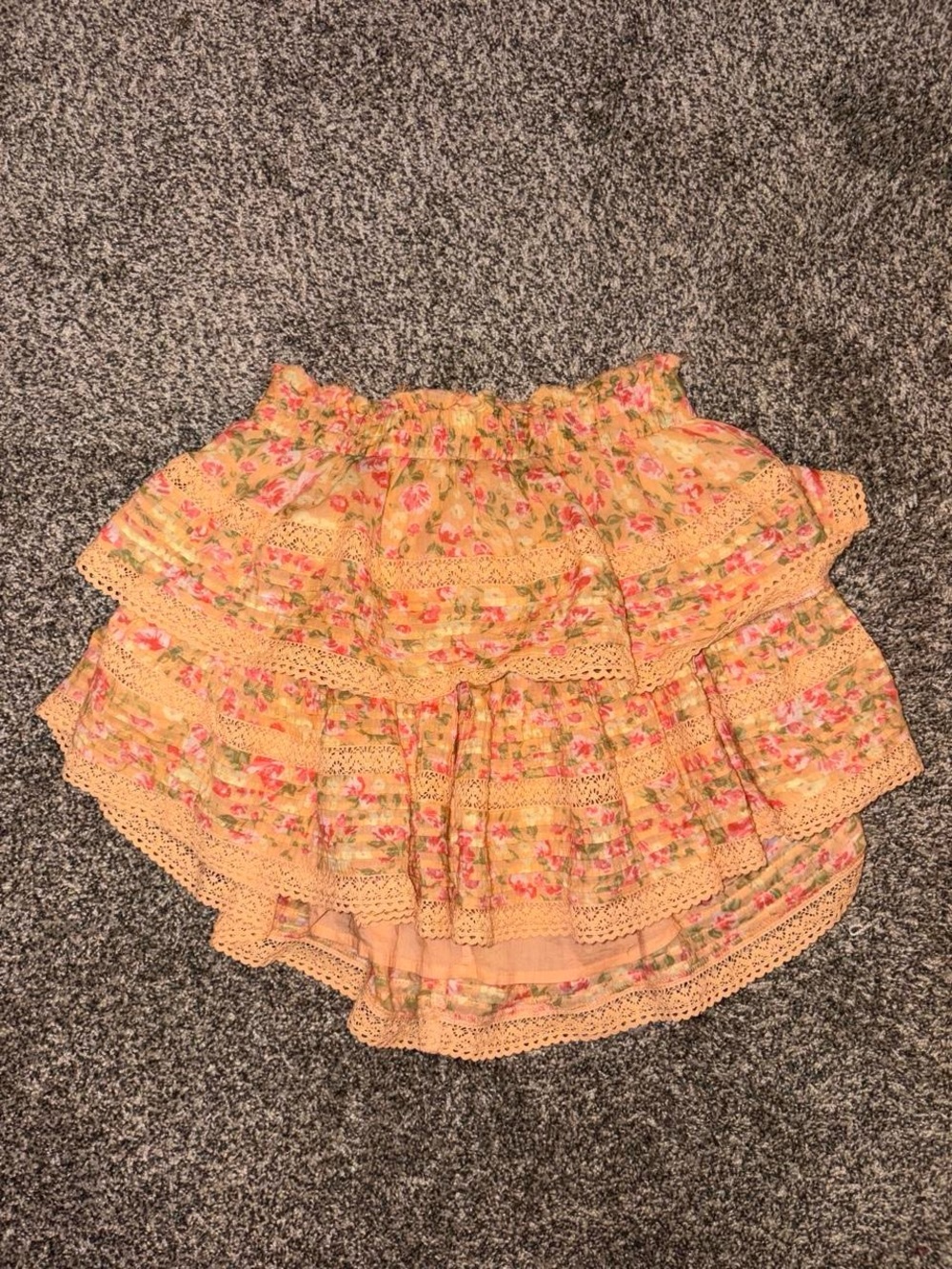 Aerie orange floral skirt with lace trim